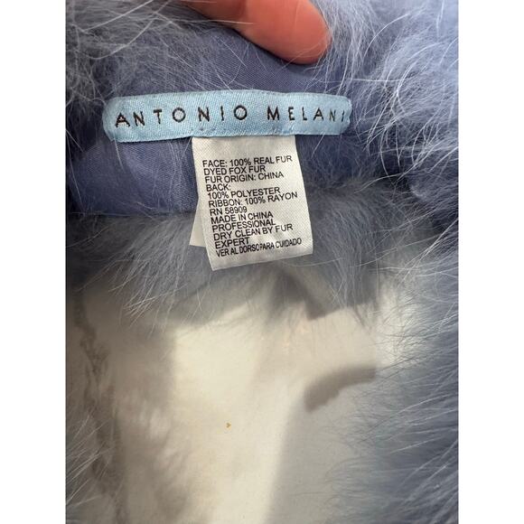 Antonio Melani Real Fox Fur Scarf – Blue Dyed Fox Fur Wrap with Ribbon Ties - Picture 8 of 8